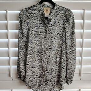 NEW Muche Muchette Snakeskin Python Print Button Up Long Sleeve Top Women's Sz 2